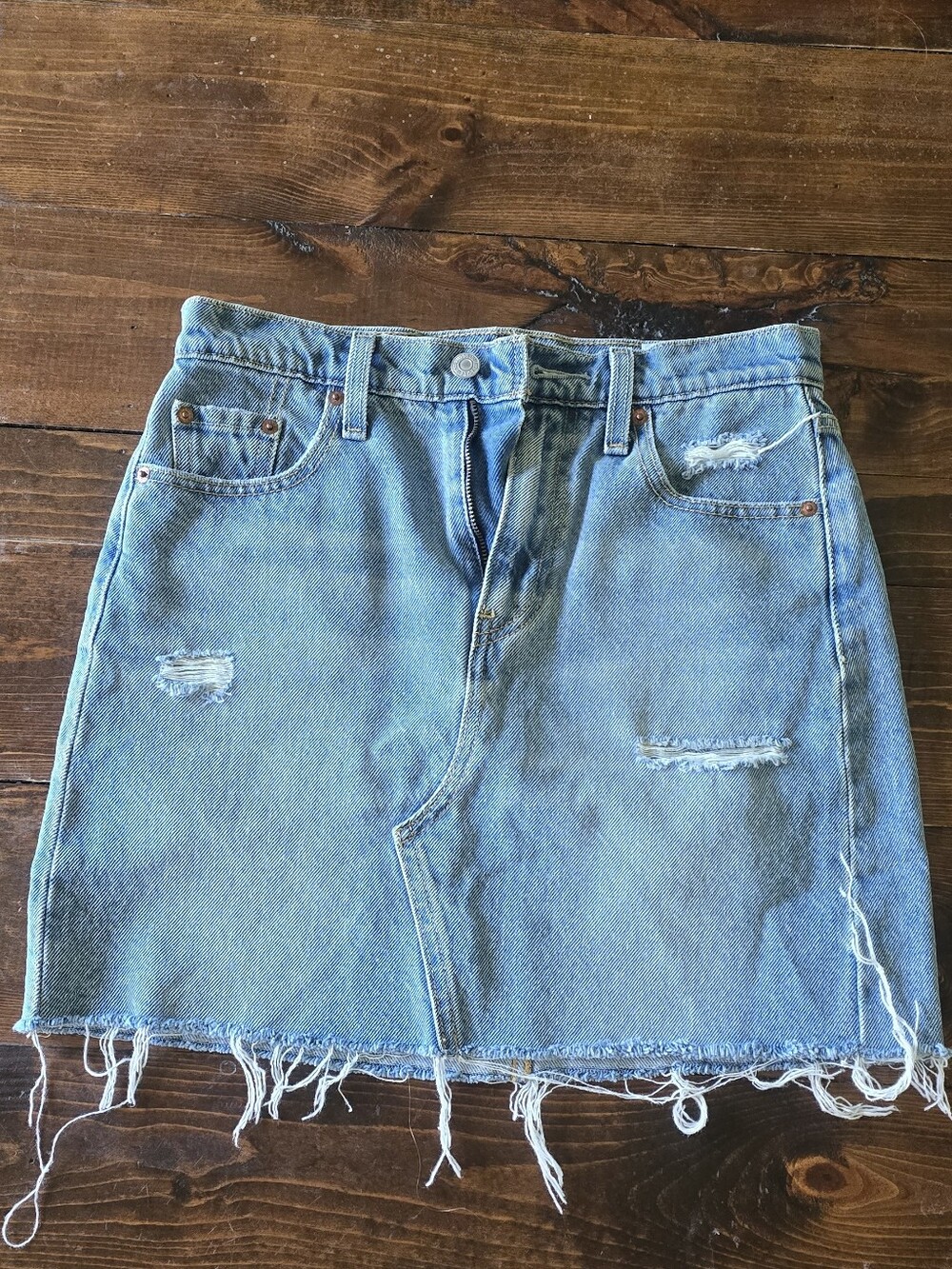 Levis Light Blue Distressed Denim Mini Skirt - Women
